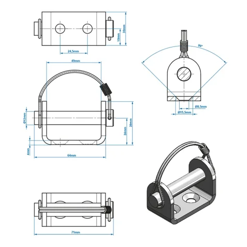 Klepscharnierhouder 12mm SPP UZ-02A V.1